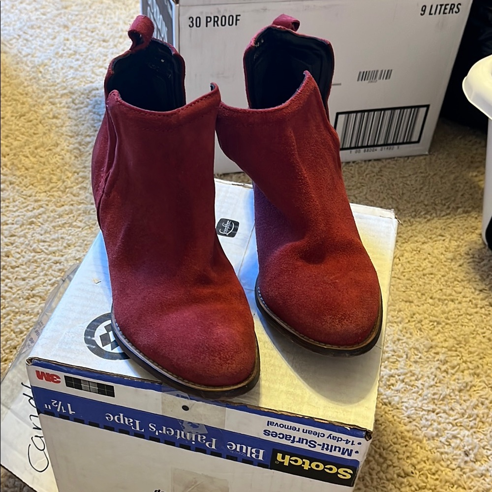 Red Suede Chelsea Ankle Boots